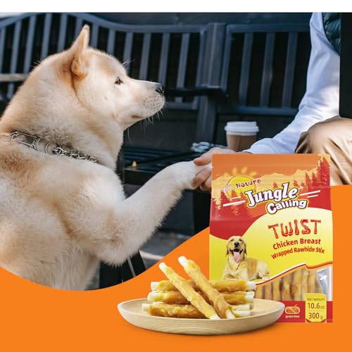 Jungle Calling Dog Treats, Chicken Wrapped Rawhide Sticks for Dogs, Delicious and Nutritious Training Reward Treats and Dog Chews Snacks, 6 oz