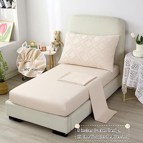 ZRNBAST Pink Toddler Bedding Set for Girls with Ruffle, Cozy Blush Tufted Toddler Bed Set 4-Piece Embroidery Shabby Toddler Comforter Set Include Comforter, Pillowcase, Flat Sheet, Fitted Sheet