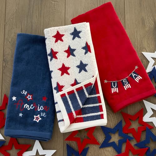 SKL Home Patriotic 4th of July America Script Hand Towel Set, Navy