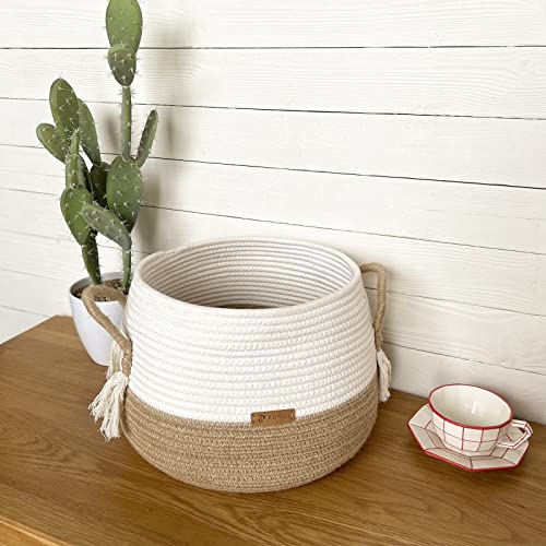 R RUNKA Small Basket for Stuffed Animal,Clothes ,Baby Blankets -11.8"x9.8"- Boho Baskets for Living Room,Bedroom,Nursery |Cotton Rope Baskets, Cube Basket, Under Shelf Basket | Baskets for Home Decor