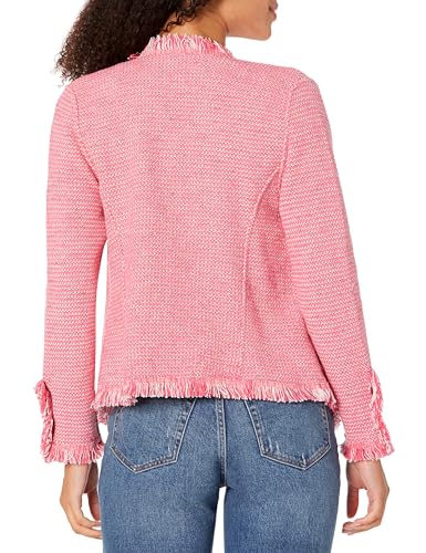 NIC+ZOE Women's Plus Size Fringe Knit Jacket, Pink Mix