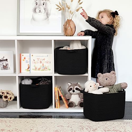 INDRESSME Black Shoe Basket for Entryway, Rope Basket for Clothes, Towels, Small Laundry Basket, Shelf Basket for Bathroom, 13 x 10 x 9 inches