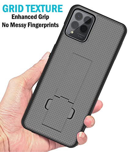 Case with Clip for T-Mobile REVVL 6X Pro 5G (2023) / REVVL 6 Pro 5G (2022), Nakedcellphone Slim Hard Shell Phone Cover with Kickstand and [Rotating/Ratchet] Belt Hip Holster Holder Combo - Black