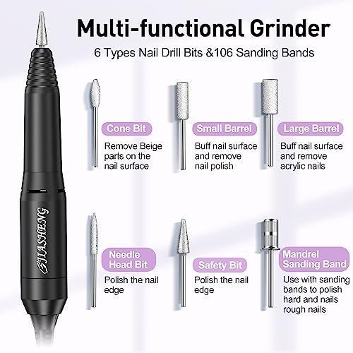 JIASHENG Professional Nail Drill, 30000rpm Electric Nail Drill Machine, Electric Nail File Drills for Acrylic Nails Kit Gel Nails Manicure Pedicure Tools, Purple