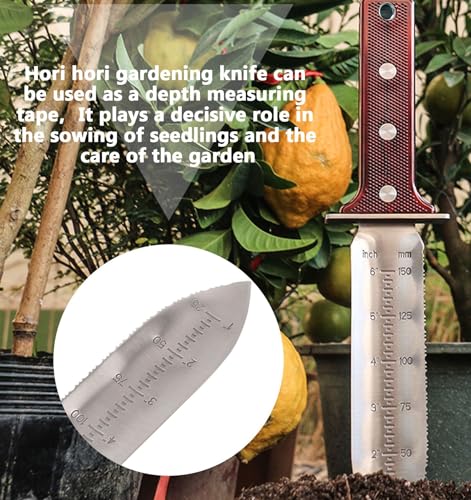 AKAKD Hori Hori Garden Knife Tool - Stainless Gardening knife,With Sheath Soil Knife,Weeding Knife Yes Garden Digging, for Gardeners 2PACK