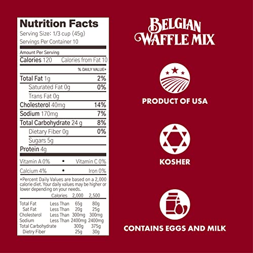 Classique Fare Belgian Waffle Mix - Makes Light and Crisp Waffles, Pancakes, Muffins & Crepes - Works with Waffle Maker - Fast and Fresh Breakfast Foods - 1 Pound (Pack of 6)