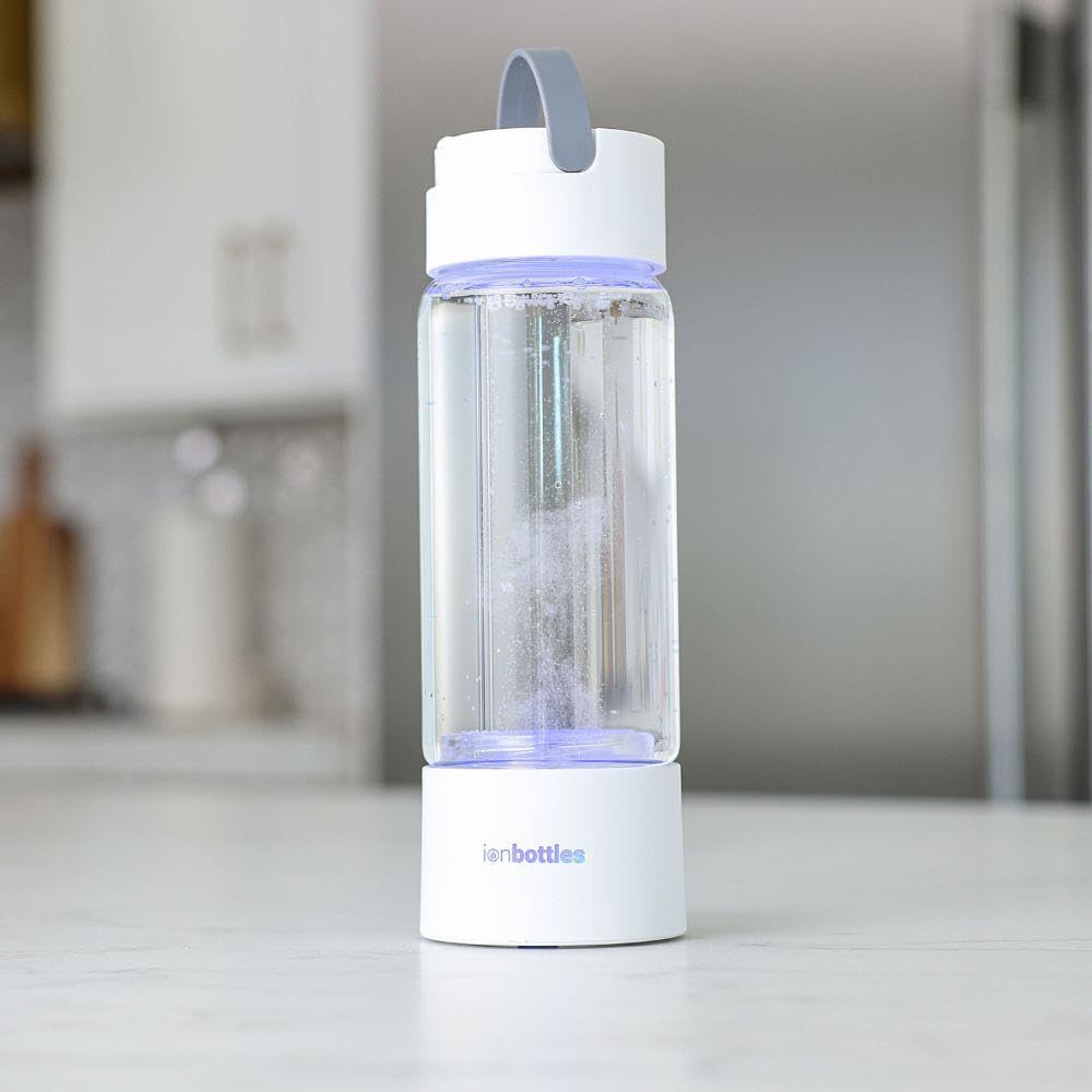 IonBottles Pro Hydrogen Water Bottle – 3.0 PPM H?, Rechargeable, Portable, BPA-Free, 14 oz Glass Bottle, Molecular Hydrogen Generator USB C Rechargeable