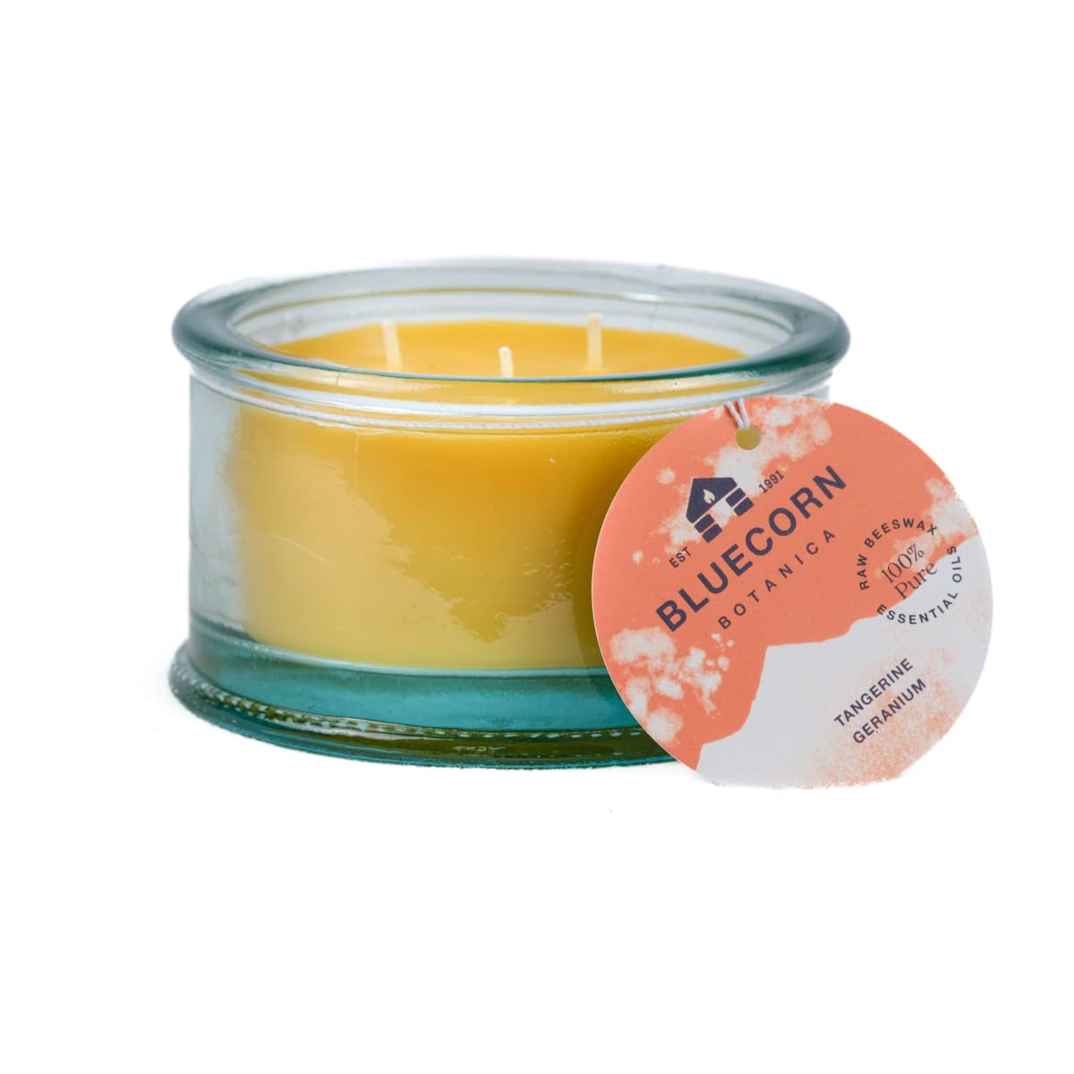 Bluecor Botanica Beeswax Candle: 3-Wick Scented Candle Handmade with Pure Beeswax and Tangerine & Geranium Essential Oils