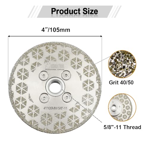 SHDIATOOL Diamond Cutting Grinding Disc 4-Inch Saw Blades Double Side Coated Electroplated Grinding Wheel for Granite Marble 105mm