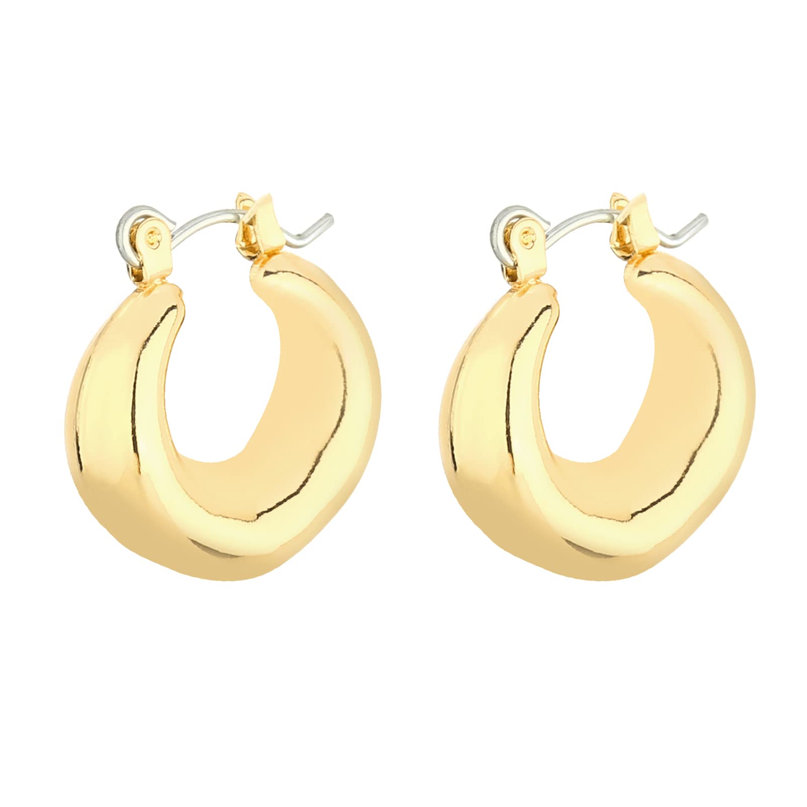 Wgoud Chunky Huggie Earring 14K Gold Hoop Earrings for Men Women Hypoallergenic, Thick Twist Earring (6 Prs Chunky Gold)