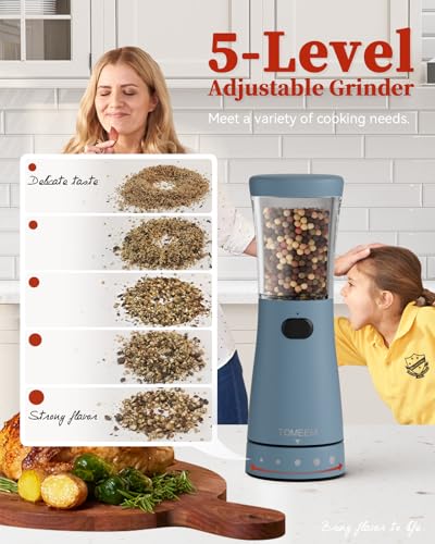 Electric Salt and Pepper Grinder Set with Storage Base, Stainless Steel Rechargeable Salt and Pepper Grinder Set with 4.5 oz Large Capacity, 1.8" Wide Mouth, Adjustable Coarseness, Ideal for Kitchen