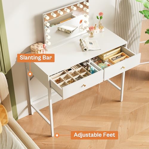 SUPERJARE Vanity Desk with Drawers, 31.5 inch Computer Desk, Modern Simple Home Office Desks, Makeup Dressing Table for Bedroom - White