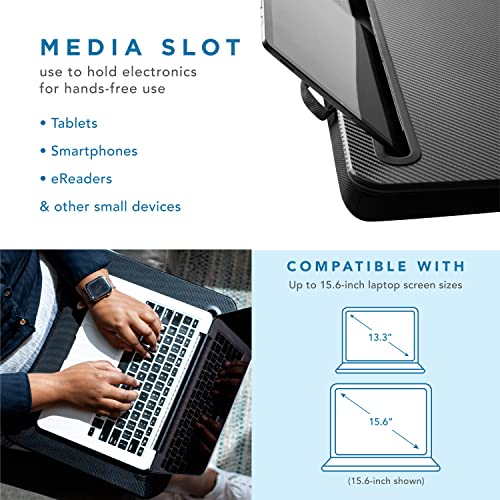 LAPGEAR Memory Foam Lap Desk with Wrist Rest and Media Slot - Medium - Black Carbon - Fits up to 15.6 Inch Laptops and Most Tablet Devices - Style No. 91338