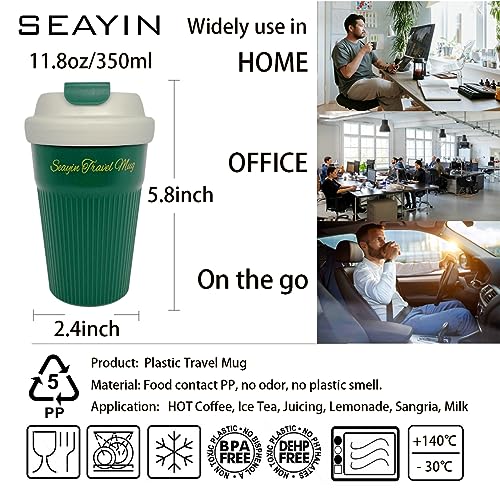 SEAYIN 12oz Double-Walled Coffee Cup with Leakproof Lid Reusable Plastic Travel Mug to go for Water Milk Juicing Drinking Tumbler Flask (12oz, 2 Brown)