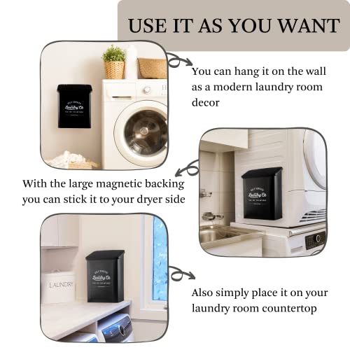 MONJITA Magnetic Lint Bin for Laundry Room, Wall Mounted Lint Trash Can with Lid for Dryer, Laundry Room Organization and Storage with Brush(Black)