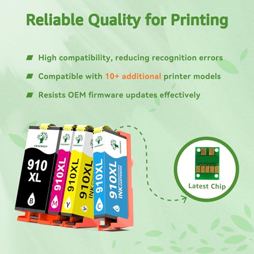 GREENSKY 910XL Ink Cartridges Replacement for HP 910xl Ink Cartridges Combo Pack with HP OfficeJet Pro 8025e 8015e 8022e 8028e 8035e 8025 8035 8020 8022 Printer (Black, Cyan, Magenta, Yellow)