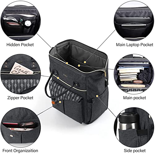 RJEU 17.3 Inch Travel Laptop Backpack for Women, College School Backpack with USB Port Charging, Water Resistant Casual Sturdy Computer Bag Gifts for Women Girls, Black