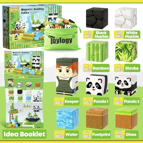 Magnetic Blocks-Build Mine Magnet World Panda Edition, Magnetic Tiles Building Blocks for Boys & Girls Age 3-5 4-8 5-7, Kids STEM Sensory Learning Outdoor Toys for 3+ Years Old Girls Boys Gifts