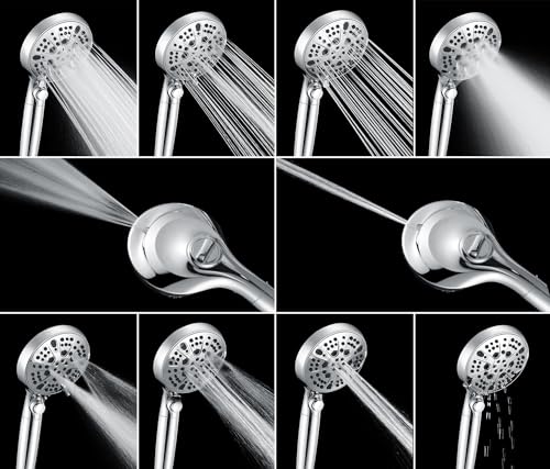 INAVAMZ 2-IN-1 Shower Heads with Handheld Spray Combo: 7.5 Inch Rain Shower Head & 10 Settings Hand Held Shower Head, Detachable Shower Head with Hose