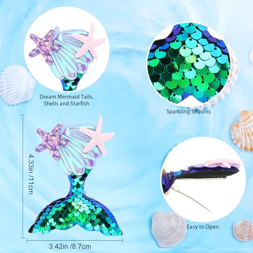 Casoty 6 Pcs Mermaid Hair Clips, Hair Clips for Women Girls, Seashell Hair Accessories, Mermaid Accessories for Daily Wear Birthday Party Gifts