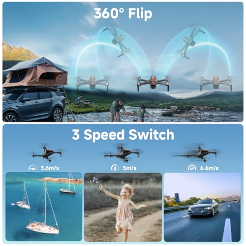 PLEGBLE Drone with Camera for Adults, Brushless Motor FPV Foldable RC Drones for Kids with 2 Batteries HD 1080P, Altitude Hold, Headless Mode, One Key Start, 360° Flips, Beyond-Range Loss Alert, Toys Gifts for Men Boys