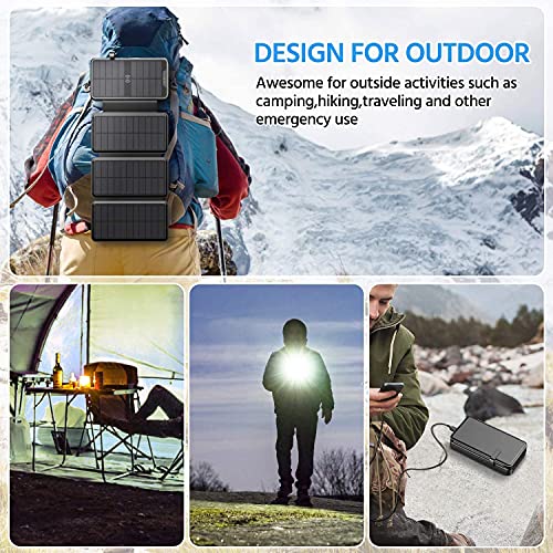 QiSa Solar Charger 38800mAh Solar Power Bank with Dual 5V3.1A Outputs 10W Qi Wireless Charger Waterproof Built-in Solar Panel and Bright Flashlights