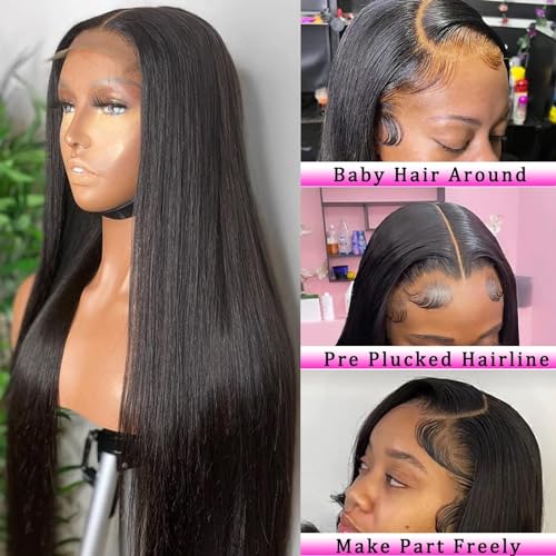 4x4 Lace Front Wigs Human Hair Pre Plucked with Baby Hair 150% Density 34 Inch Body Wave Brazilian Virgin Frontal Human Hair Wigs 4x4 Glueless HD Lace Closure Wig Human Hair for Women