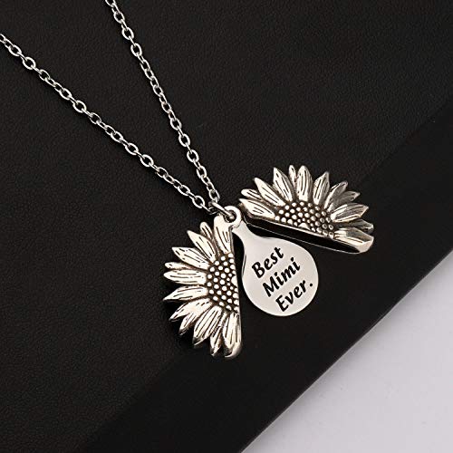 BEKECH Mimi Gift Best Mimi Ever Charm Sunflower Necklace Mimi Jewelry Mother’s Day Gift for Mimi Grandmother Nana Granny