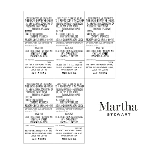 Martha Stewart Mattress Topper Twin Size - 3 Inch Feather Bed 100% Cotton Cover Fabric- All Seasons Fluffy White Mattress Pad Feather Topper Relieve Back Pain for Bedroom
