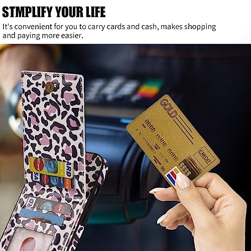 Phone Case for Samsung Galaxy A54 5G Wallet Cover with Tempered Glass Screen Protector and RFID Slim Credit Card Holder Slot Stand Cheetah Leopard Print Cell A 54 54A SM A546U 2023 Women Girl Men Pink