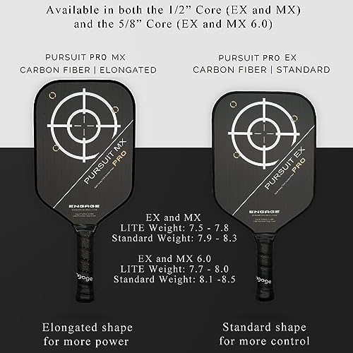 Engage Pursuit Pro EX 6.0 Pickleball Paddle – Widebody Shape, Raw T700 Toray Carbon Fiber Face, 16mm Control Pro “Black” Core, Vortex Barrier Edge Technology Limits Vibration – Lightweight