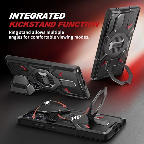 TONGATE for Samsung Galaxy S24 Ultra Case Compatible with MagSafe, [Ring Stand & Camera Cover Kickstand] Drop Shockproof Rugged Protection Phone Case for S24 Ultra with Screen Protector 6.8", Black
