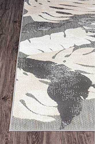 Rugshop Arles Palm Floral Leaves Non-Shedding Outdoor Rug Patio Deck Backyard Indoor/Outdoor Runner Rug 2' x 7' Gray