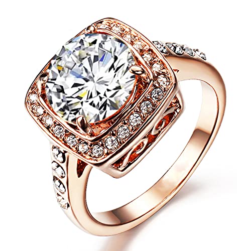 Acefeel Yellow Shinning Cubic Zirconia Topaz Rings For Women 18K Rose Gold Plated (01 Silver Red, 4)