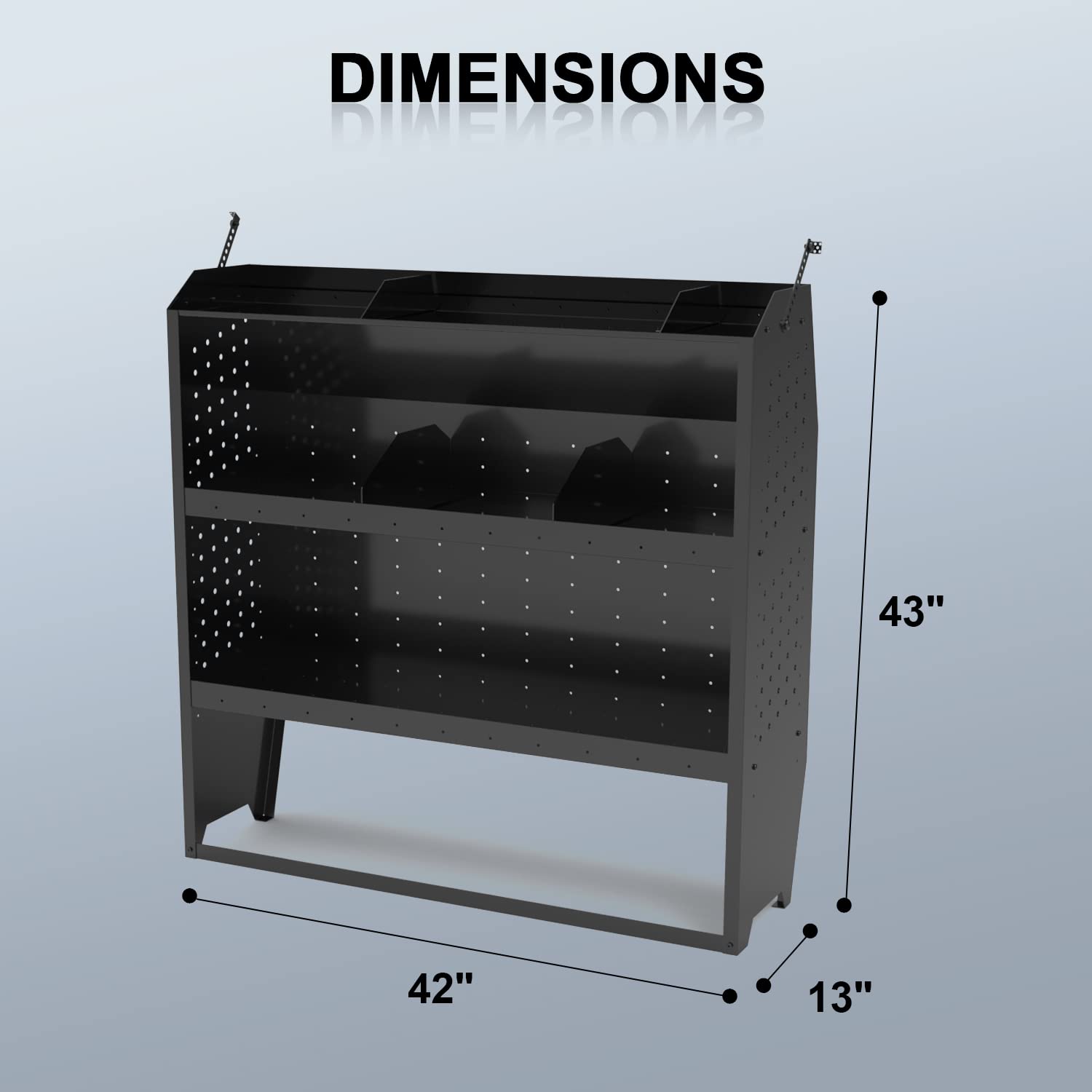 StarONE Cargo Van Shelving Storage Fit for Transit Connect 2014+,NV200,Chevy City Express, Promaster City w/Hooks,Black,Steel,42" W x 43" H x 13" D