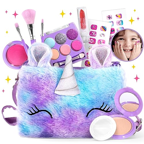 ULOVEME Kids Real Makeup Kit for Little Girls - Real, Non Toxic, Washable Make Up Toy - Umicorn Toys Gift for 3 4 5 6 7 8 9 10 12 Years Old Girls Birthday