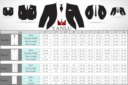 Yanlu Boys Black Formal Suit Kids Tuxedo Ring Bearer Outfit Slim Fit Dresswear Teen Youth Graduation Suit with Blazer Vest Pants Shirt Tie Suit Size 20