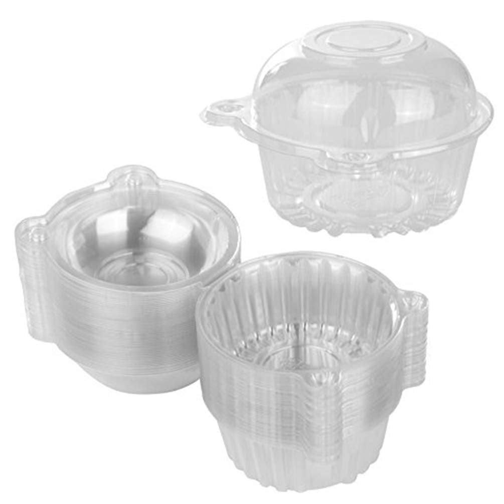 BlueSnail 50 pieces Plastic Single Individual Cupcake Muffin Dome Holders Cases Boxes Cups Pods