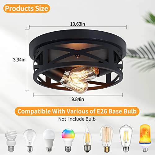 ZHU YAN 2 Pack Flush Mount Ceiling Light,Farmhouse Hallway Lighting Fixtures Ceiling,Industrial Light Fixtures Ceiling Mount for Kitchen,Entryway,Bedroom,E26 Base