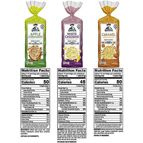 Quaker Large Rice Cakes, Gluten Free, 3 Flavor Variety Pack, 6 Count