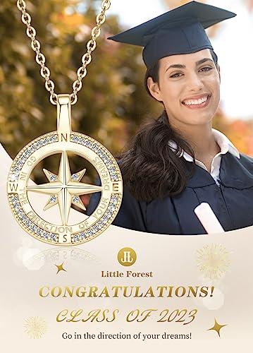 Compass Necklace for Women, 925 Sterling Silver with 18K White Gold/ Gold Plating Compass Pendant Jewelry Cubic Zirconia Unisex College for Masters Degree Graduation Birthday Christmas Ideas Gift