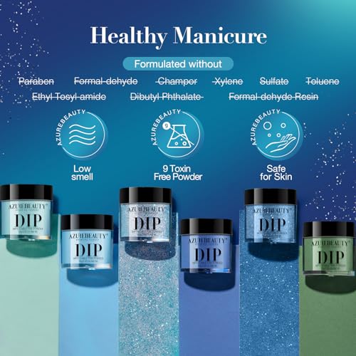 AZUREBEAUTY Dip Powder Nail Set Orange Gold Red Shimmery Green Glitter Fall Autumn Dark 6 Colors Dipping Powder Starter Kit French Pumpkin Maple Nail Art Manicure DIY Salon, No Need Nail Lamp Cured