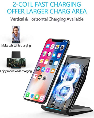 NANAMI Wireless Charger - Fast Wireless Charging Stand Desktop Charger Dock for iPhone 16/15/14/13/12/11 Pro/XS Max, Samsung Galaxy S24/S23/S22/S21/S20/S10/S9/Note 20 Ultra/10/9 and Qi-Enabled Phone