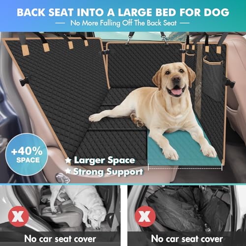 Reiseresa Dog Car Seat Cover with Hard Bottom, Dog Back Seat Extender for Dogs, Hard Bottom Dog Hammock for Car, SUV, Black