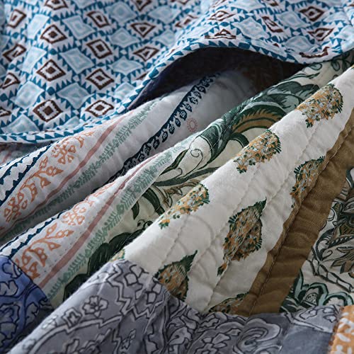 Autumn Dream Cotton Bedspread Quilt Sets Reversible Bedding Coverlet Sets Comforter, Bohemian Paisley Patchwork Blue Bedspread, Queen Size