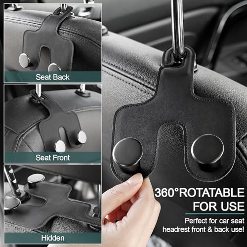 JESTOP Car Headrest Hook, Bags Hanger for Car, Leatehr Car Double Hooks for Purses and Bags, Car Hanger Storage Holder for Handbag Coat Umbrella, Car Inside Accessories