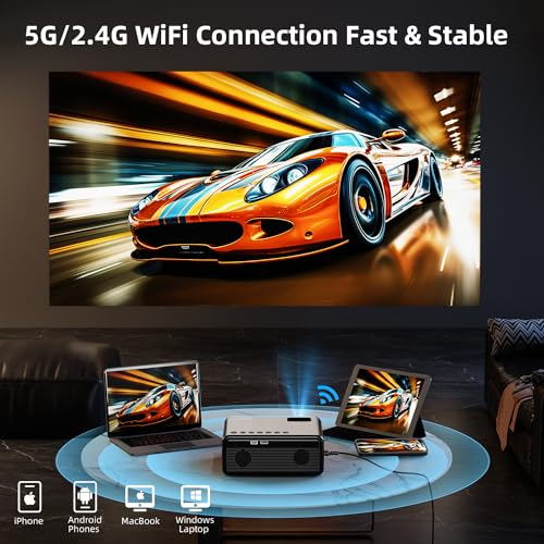FUDONI Projector with WiFi and Bluetooth, Upgraded 5G Portable Projectors 4K Supported Native 1080P 12000L, Outdoor LED Movie Projector for Home Theater, Compatible w/iOS Android Phone/TV Stick/Laptop