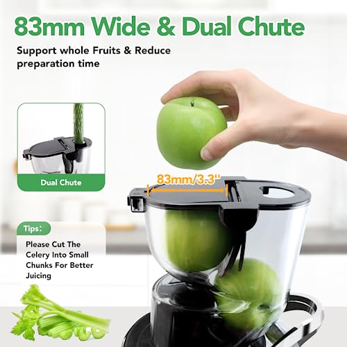 Aeitto Cold Press Juicer,Masticating Juicer Machines with 3.3" Large Feed Chute for Vegetables and Fruits,Self Feeding for Juice Extractor,Large Capacity,High Juice Yield,Easy to Clean, Avocado Green