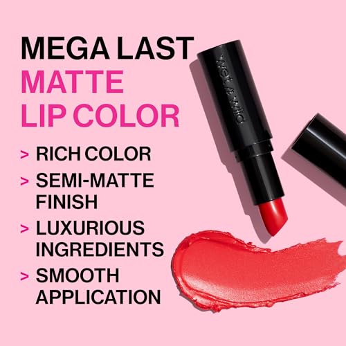 wet n wild Mega Last Matte Lip Color, Semi Matte Hyaluronic Acid Infused, Long Lasting Full Coverage for a Nourishing Pout, Cruelty-Free & Vegan - Cherry Picking