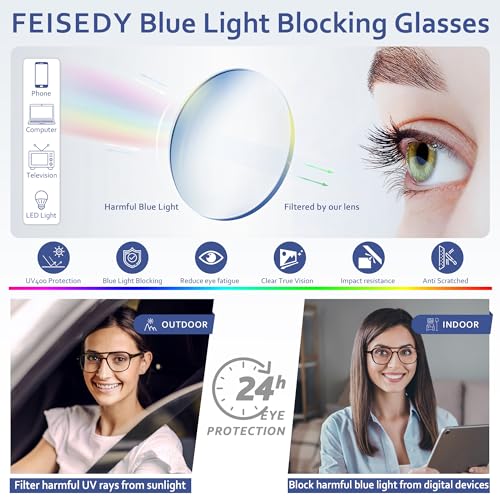 FEISEDY Blue Light Blocking Glasses Women Men Square Computer Lightweight Pilot Glasses Anti Eyestrain & UV Glare B0141